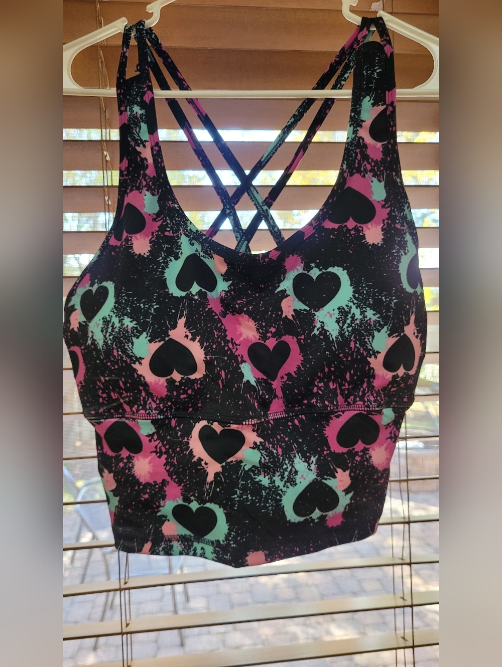 NWT | POP Fit Colby Sports Bra Heart Multicolored Paint Splatter